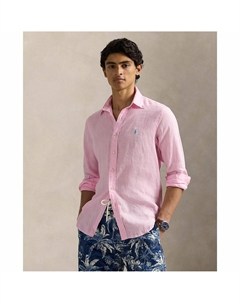 Рубашка приталенная изо льна розовый Laredoute