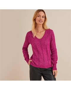 Пуловер с V-образным вырезом из тонкого трикотажа пуантель розовый Laredoute