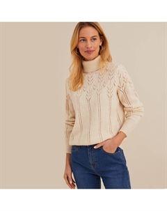 Пуловер с высоким воротником из тонкого трикотажа пуантель бежевый Anne weyburn