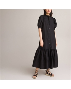 Платье с круглым вырезом и короткими рукавами с напуском низ с воланом черный Laredoute