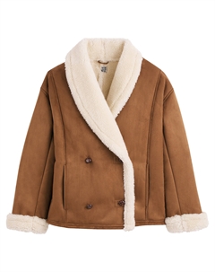 Дубленка на пуговицах средней длины  каштановый La redoute collections