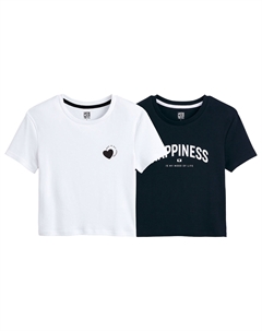 Комплект из 2 укороченных футболок с надписью черный Laredoute