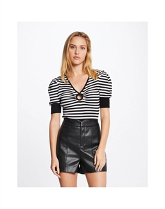 Пуловер с короткими рукавами в полоску черный Morgan