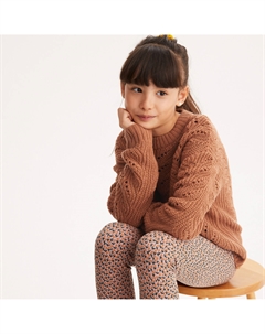 Пуловер с круглым вырезом из оригинального ажурного трикотажа каштановый Laredoute