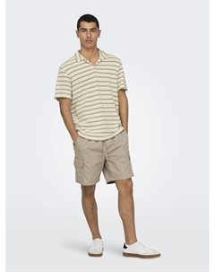Полосатая трикотажная рубашка-поло бежевый Only & sons