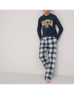 Пижама с надписью Seattle и брюками в клетку синий La redoute collections