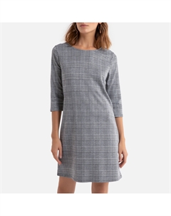 Платье короткое в клетку с рукавами 34 белый Laredoute