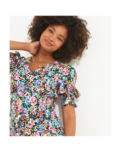 Блузка с V-образным вырезом и цветочным принтом синий Joe browns