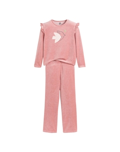 Пижама из велюра с оборками и вышивкой розовый La redoute collections