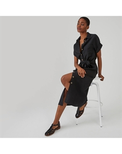 Платье-рубашка из меланжа лиоцелл лен черный La redoute collections