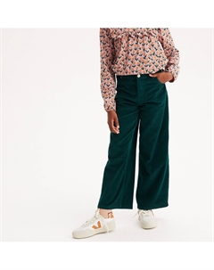 Брюки широкие из рифленого велюра зеленый Laredoute