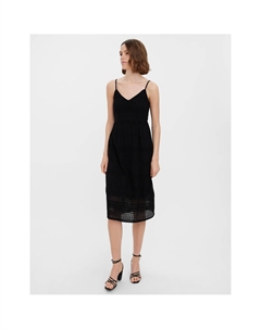Платье связанное крючком на тонких бретелях черный Vero moda