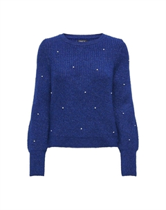 Пуловер из тонкого трикотажа украшенного бисером синий Only