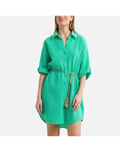 Платье-рубашка широкие рукава с завязками зеленый Laredoute