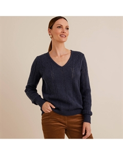 Пуловер с V-образным вырезом из тонкого трикотажа пуантель синий Laredoute