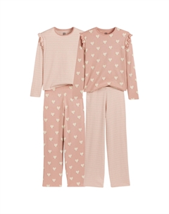 Комплект из двух пижам из хлопка с принтом кошки и в полоску бежевый La redoute collections