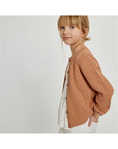 Кардиган с круглым вырезом из ажурного трикотажа каштановый La redoute collections