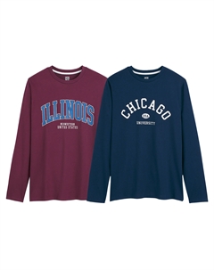 Комплект из двух лонгсливов с принтом в стиле кампус красный Laredoute