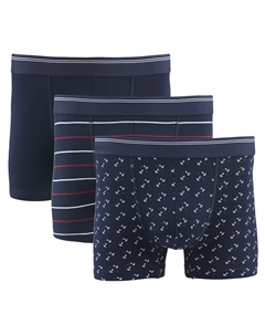 Комплект из трех трусов-боксеров двое с принтом одни однотонные синий Laredoute