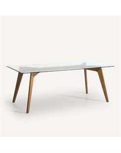 Стол прямоугольный из стекла и орехового дерева Kristal каштановый Am.pm.