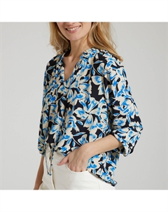 Блузка с принтом и вырезом с завязками синий Jdy