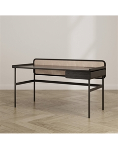 Стол письменный из шпона дуба и ротанга с блоком розеток черный Laredoute