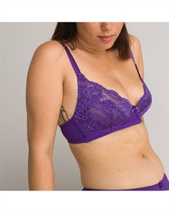 Бюстгальтер облегающий без косточек из кружева фиолетовый Laredoute