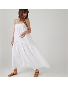 Платье длинное на тонких бретелях английская вышивка белый Laredoute