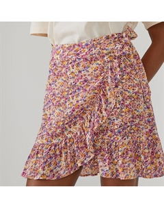 Юбка-мини с запахом и воланом желтый Laredoute