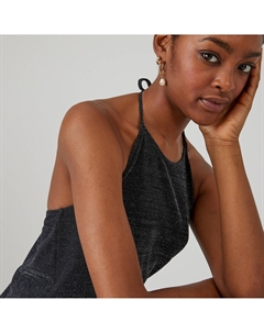 Платье длинное без рукавов из блестящего трикотажа черный La redoute collections