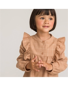 Платье с длинными рукавами в клетку и с воланами каштановый Laredoute