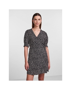 Платье с запахом в горошек черный Pieces