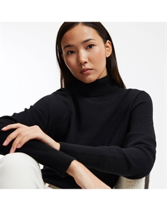 Пуловер с воротником с отворотом из тонкого трикотажа из кашемира черный La redoute collections