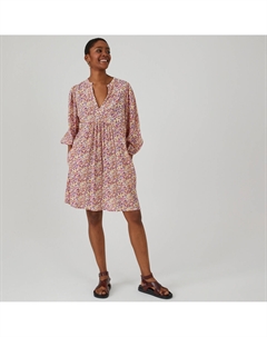 Платье короткое расклешенное с длинными рукавами каштановый La redoute collections