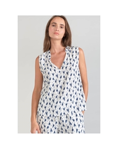 Блузка с V-образным вырезом без рукавов с принтом белый Laredoute