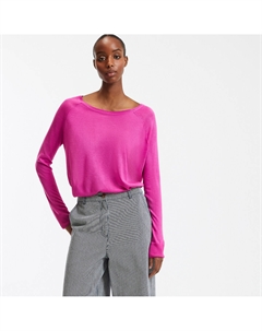 Пуловер мелкой вязки с круглым вырезом и длинными рукавами розовый La redoute collections