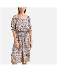 Платье расклешенное с V-образным вырезом короткими рукавами и принтом черный Vero moda