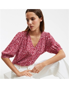 Блузка с V-образным вырезом рукавами до локтей и цветочным принтом розовый La redoute collections