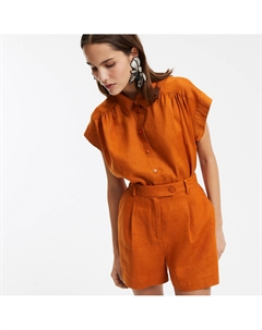 Рубашка без рукавов изо льна со сборками на плечах оранжевый La redoute collections