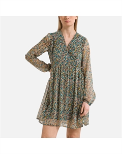 Платье с принтом и V-образным вырезом синий Only