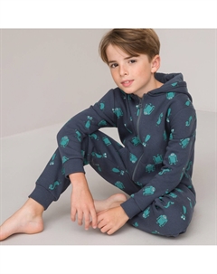 Пижама плотная с капюшоном из мольтона с принтом синий La redoute collections