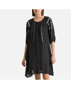 Платье короткое с вышивкой рукава 34 черный Laredoute