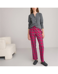 Пижама с однотонным верхом низ из фланели в клетку красный Laredoute