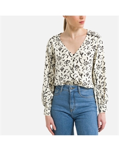 Блузка с принтом и V-образным вырезом бежевый Vila
