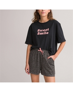 Пижама с надписью и леопардовым принтом черный Laredoute