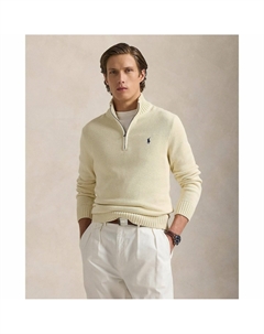 Пуловер из хлопка на молнии до середины бежевый Polo ralph lauren
