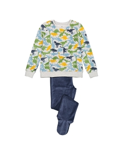 Пижама с носочками из велюрового трикотажа принт динозавры серый La redoute collections