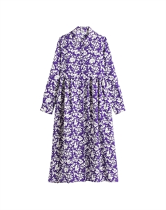 Длинное расклешенное платье-рубашка с цветочным принтом синий La redoute collections