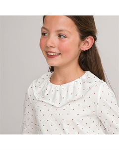 Блузка с круглым воротником с принтом в горошек бежевый Laredoute