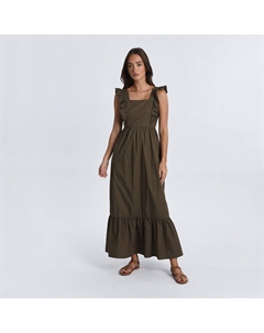 Платье длинное с квадратным вырезом и воланами зеленый Laredoute